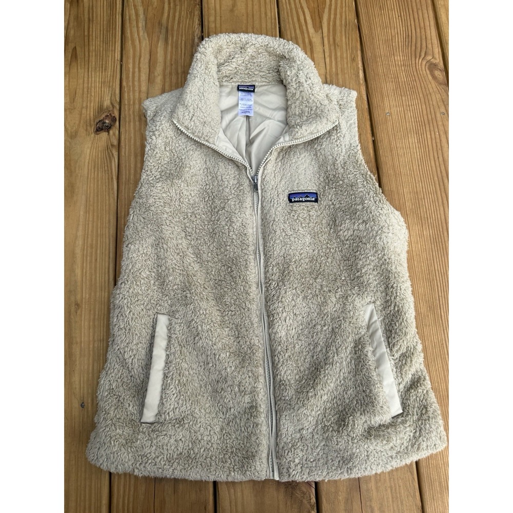 Patagonia Women's Cream/Tan Fuzzy Fleece Full Zip Sweater Vest Jacket Large